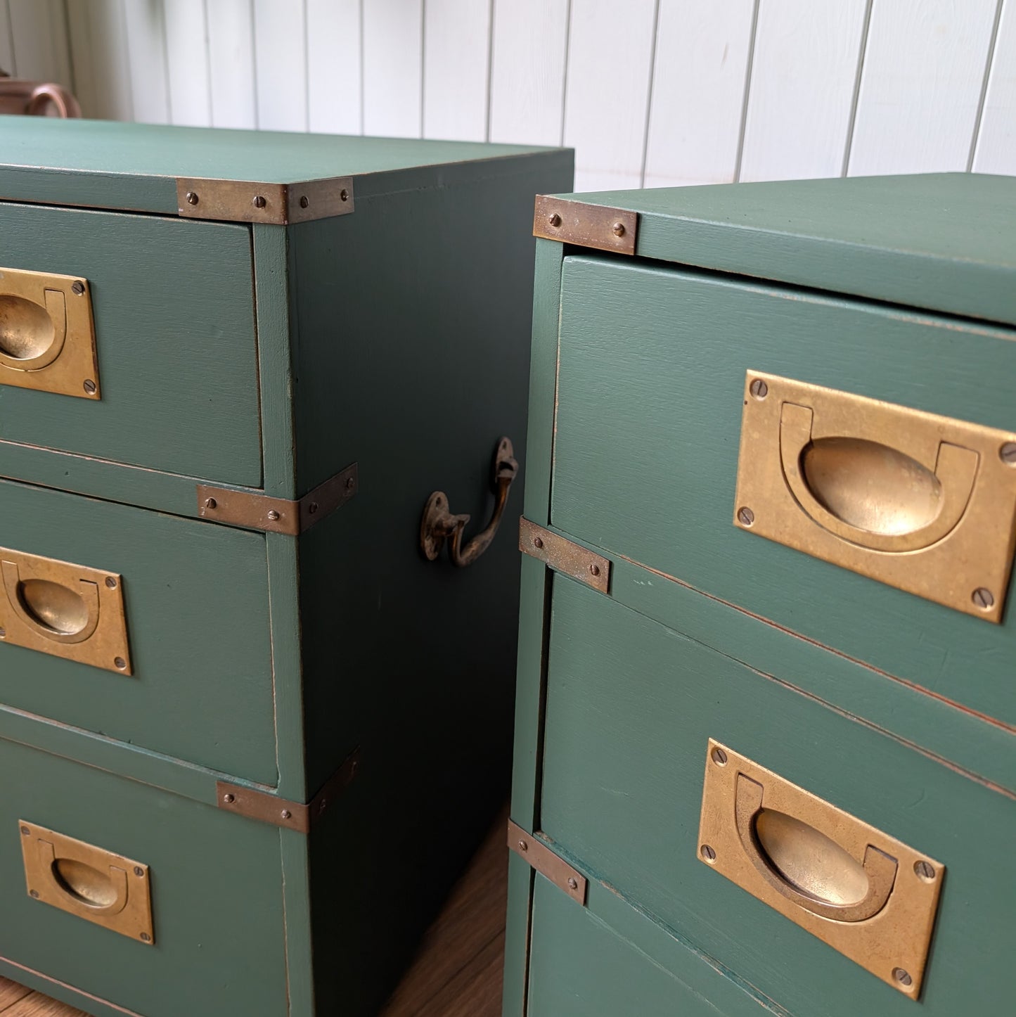 Pair of Mid Century Campaign Style Drawers [ref:7378]