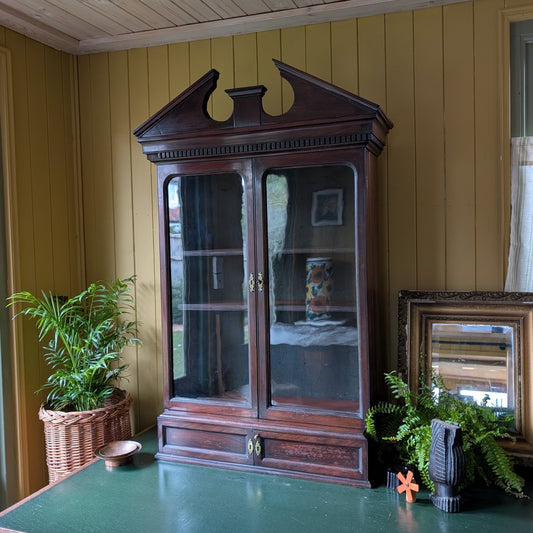 Antique Tabletop Glass Display Cabinet with 12 Miniature Drawers
