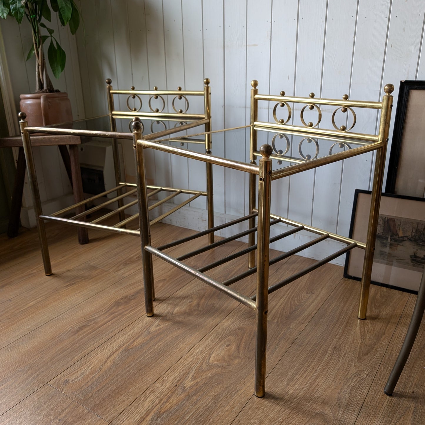 Pair of Mid Century Antique Brass Side Tables