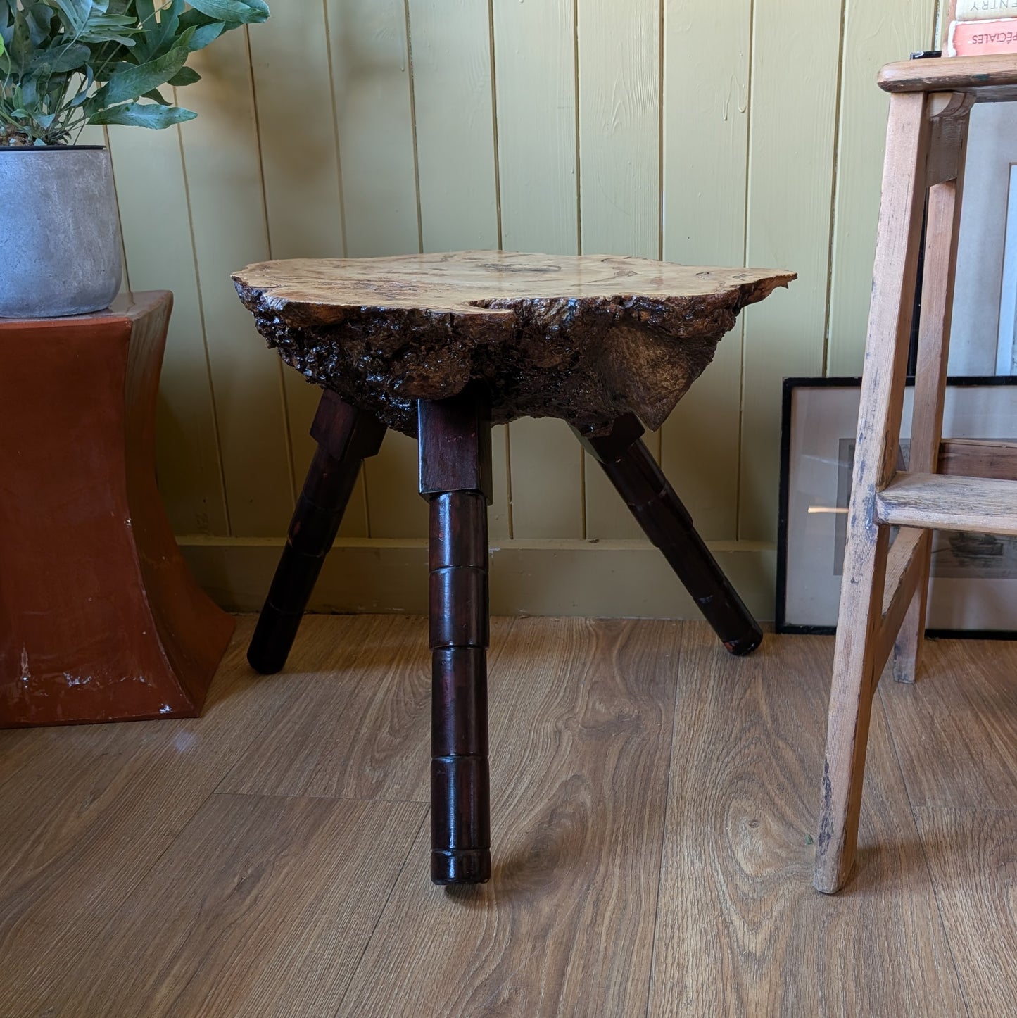 Vintage Studio Craft Burr Wood Tripod Side Table