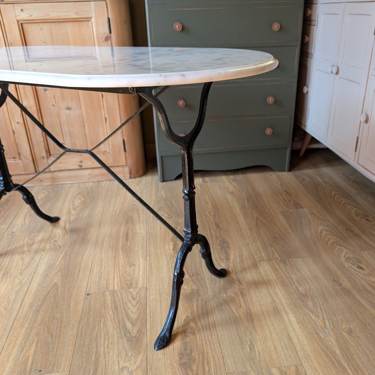 Vintage French Cast Iron Bistro Table with Marble Top