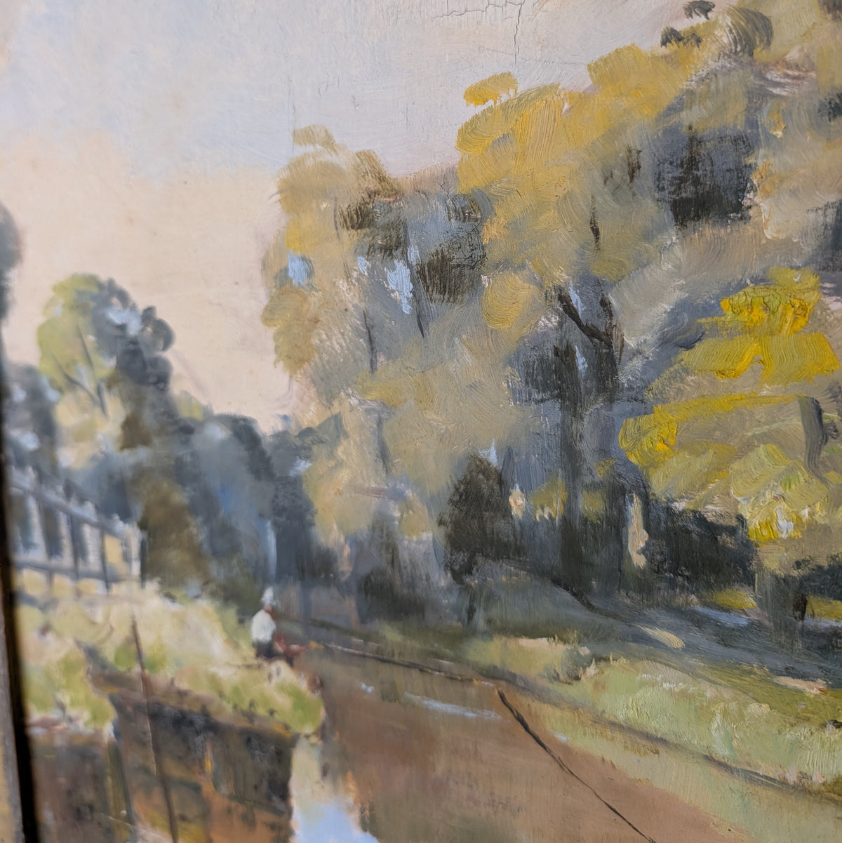 Antique Oil Painting "The Angler" by W Baucutt