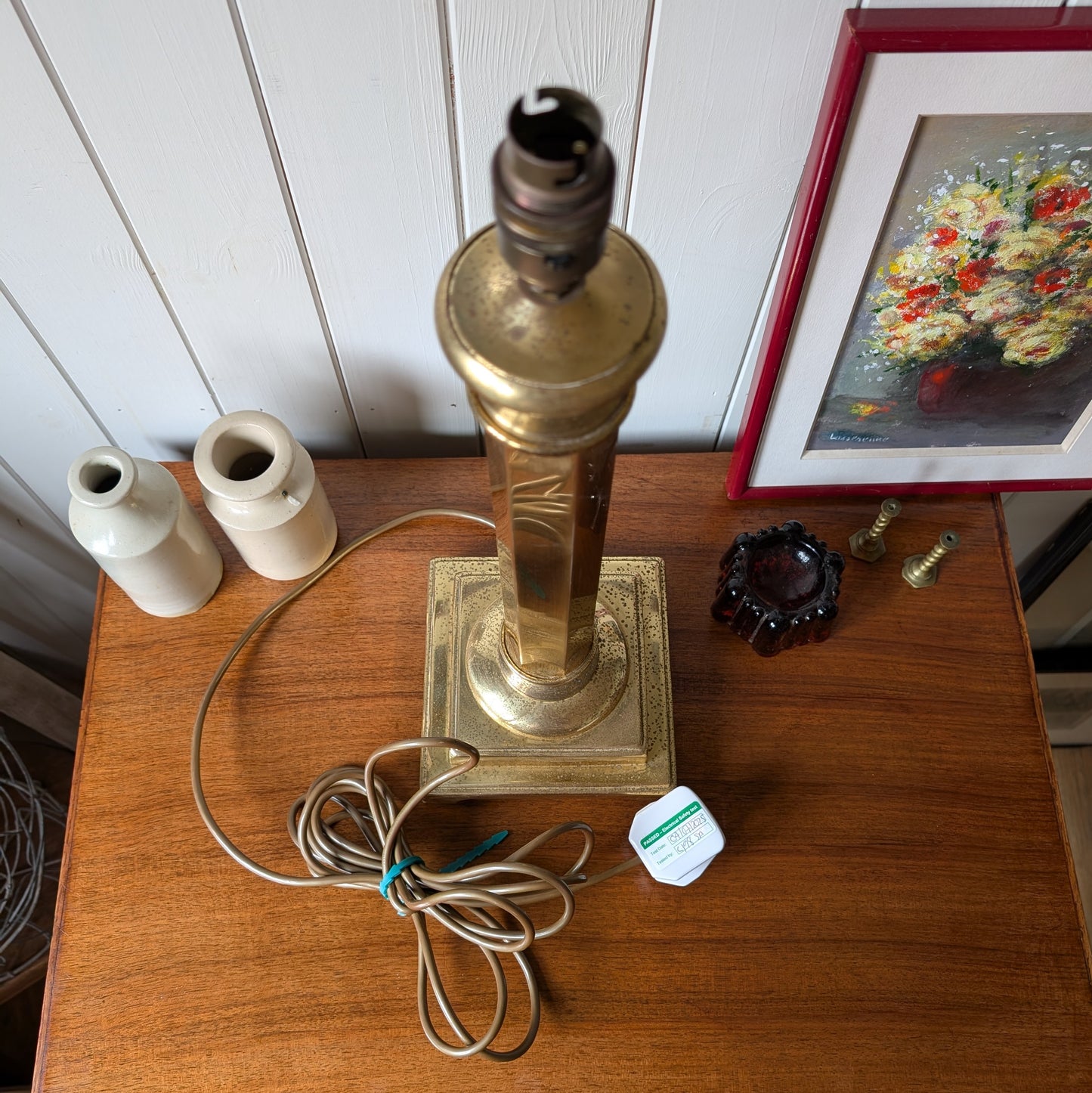 Large Vintage Brass Column Lamp