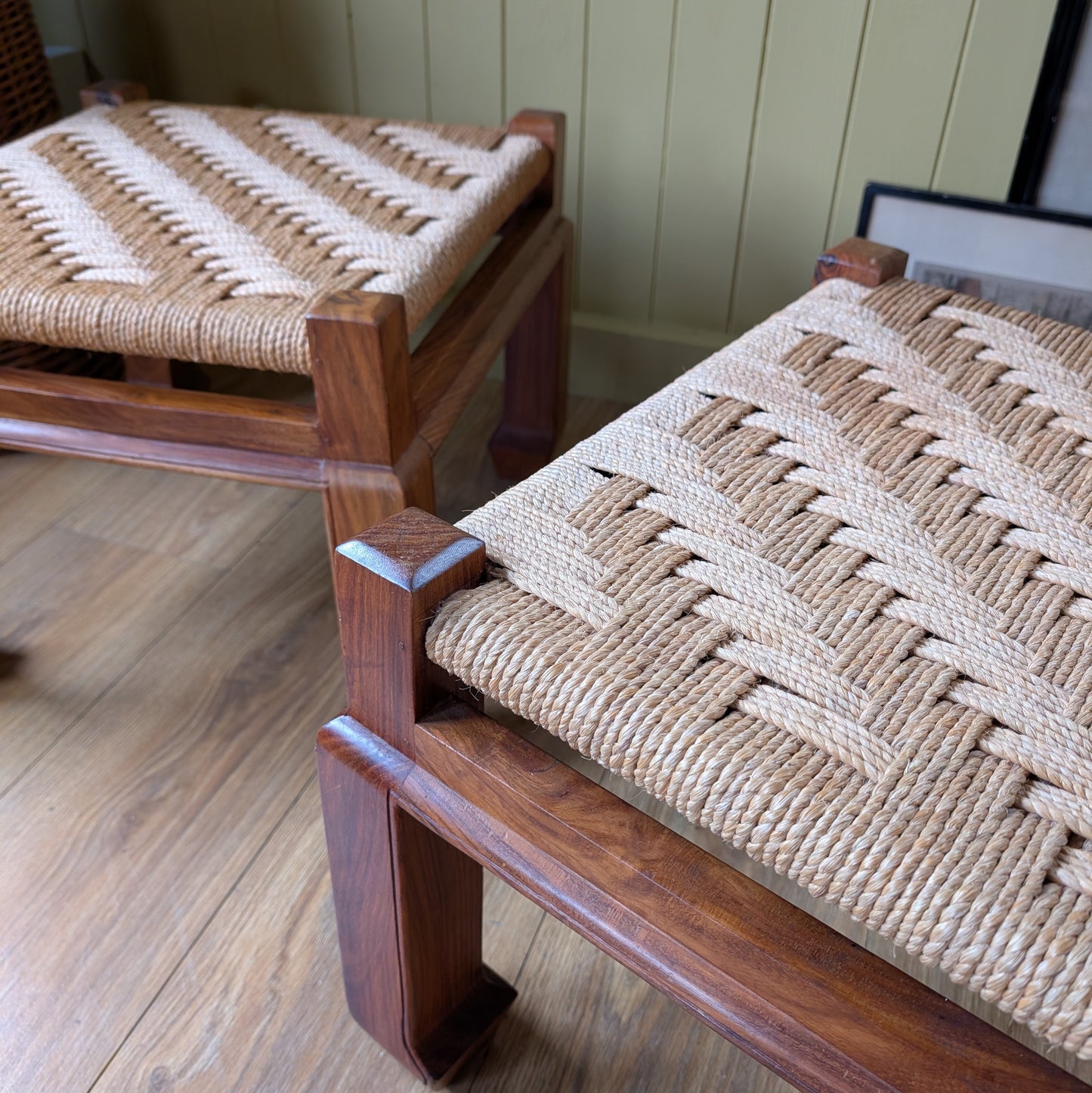 Pair of Mid Century Woven Footstools