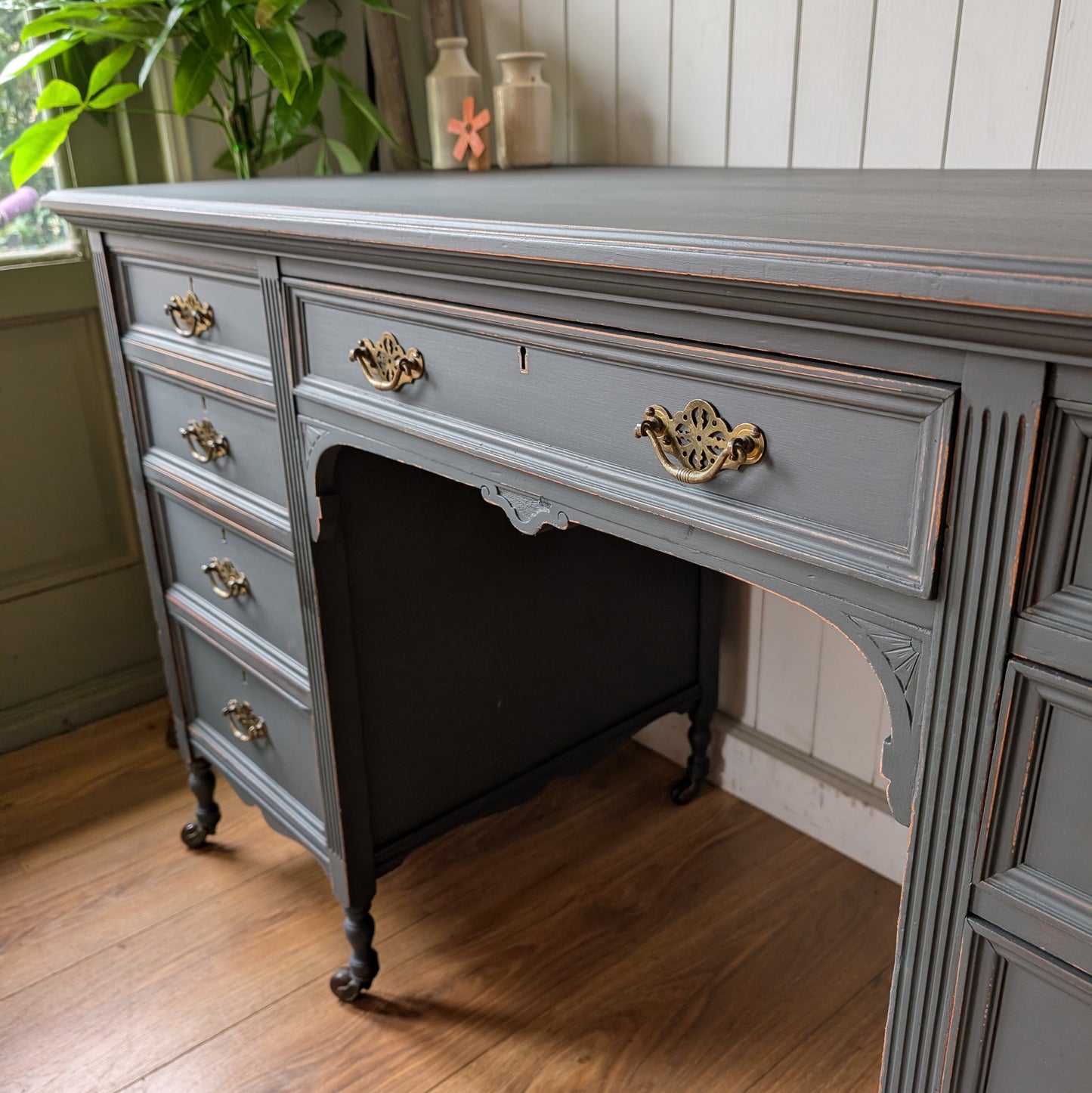 Painted Antique Twin Pedestal Desk