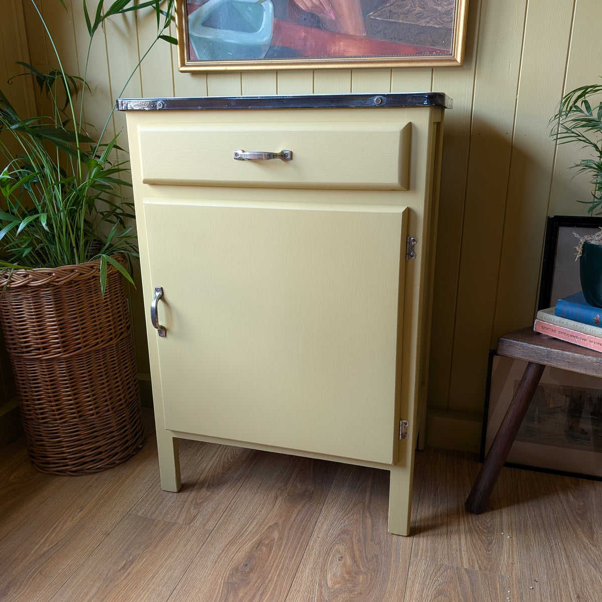 Vintage Freestanding Kitchen Cupboard with Enamel Top