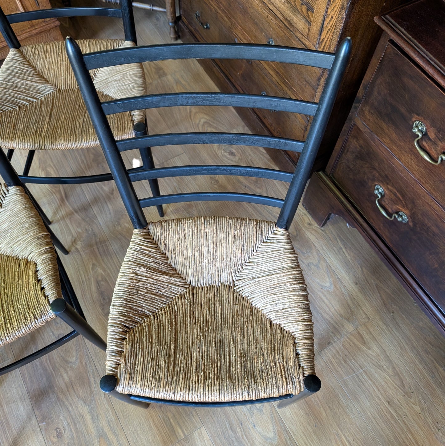 Set of 6 Italian Mid-Century Modern Ladder-Back Chairs with Rush Seats