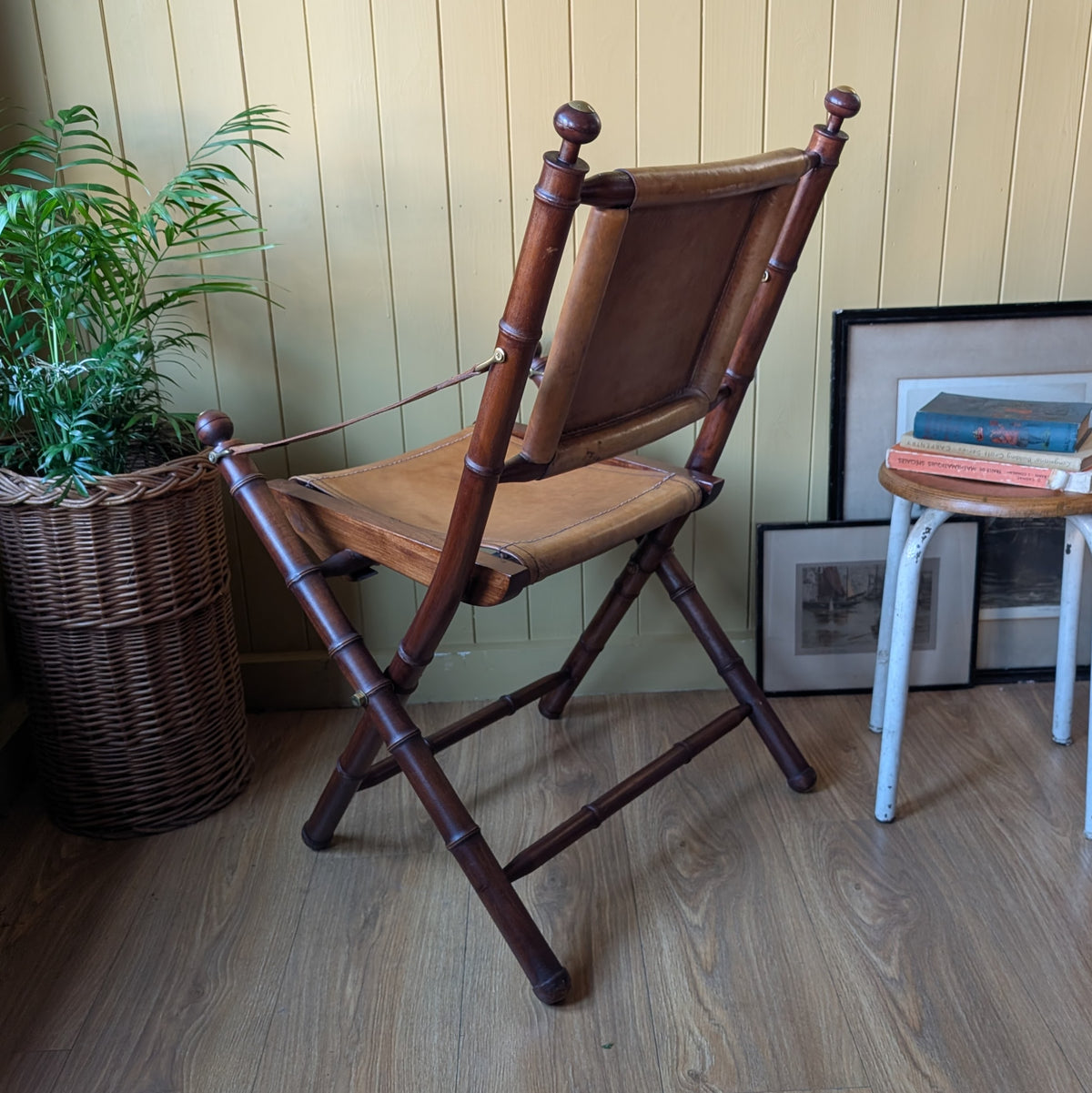 Vintage Faux Bamboo Leather Safari Chair