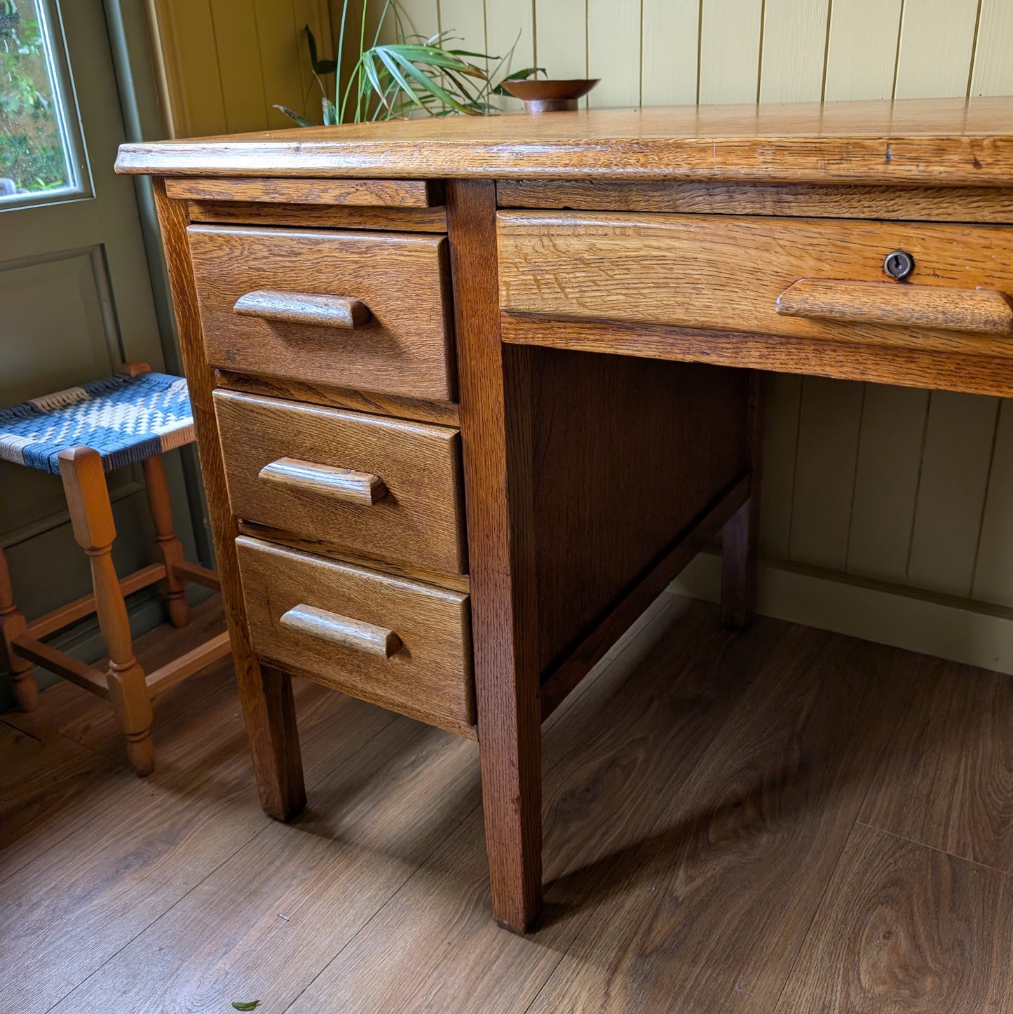 Vintage Oak Twin Pedestal Desk