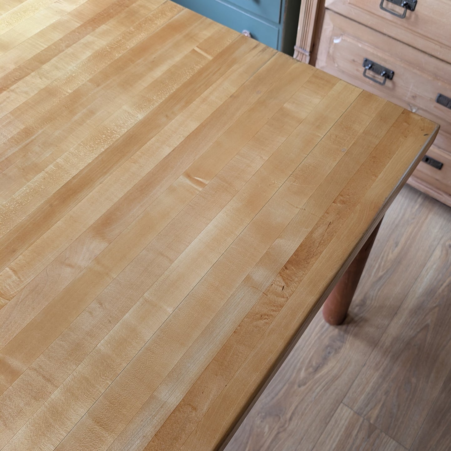 Mid Century Solid Hard Maple Butcher Block Dining Table