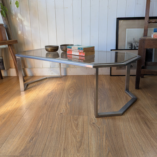 Mid Century Chrome and Brass Coffee Table