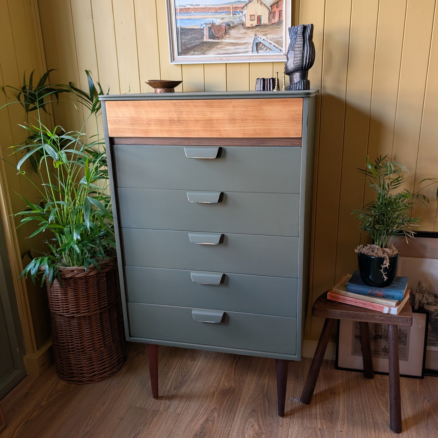 Tall Painted Mid Century Chest of Drawers