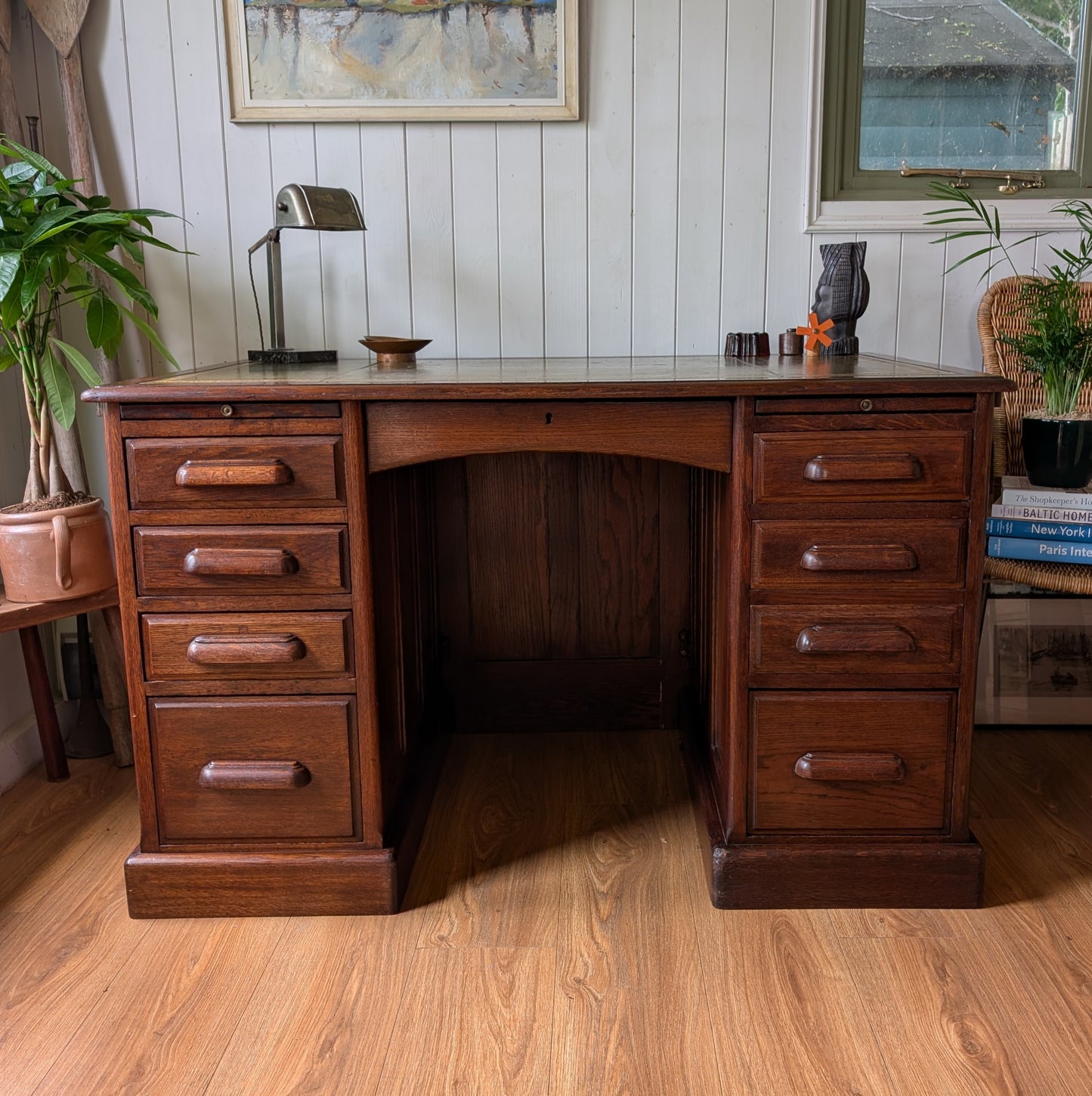 Antique Oak Twin Pedestal Desk