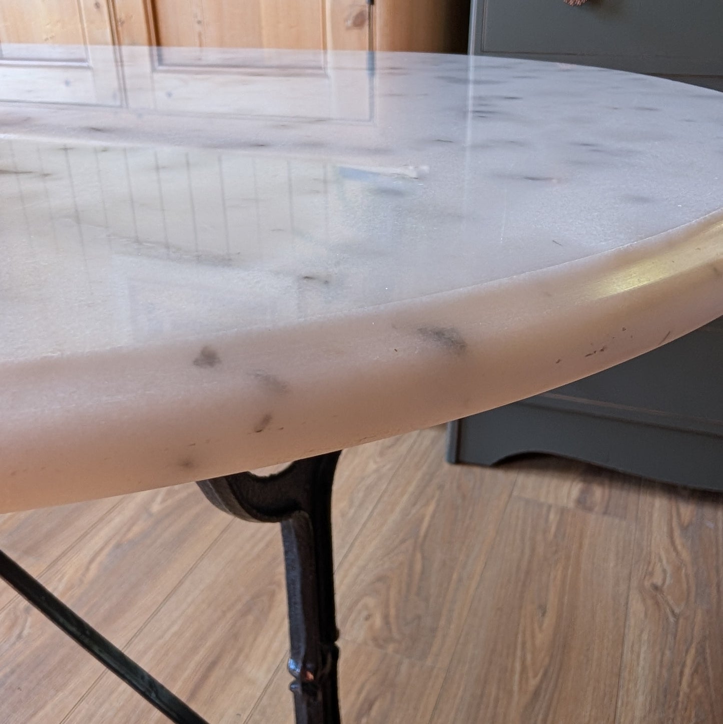 Vintage French Cast Iron Bistro Table with Marble Top