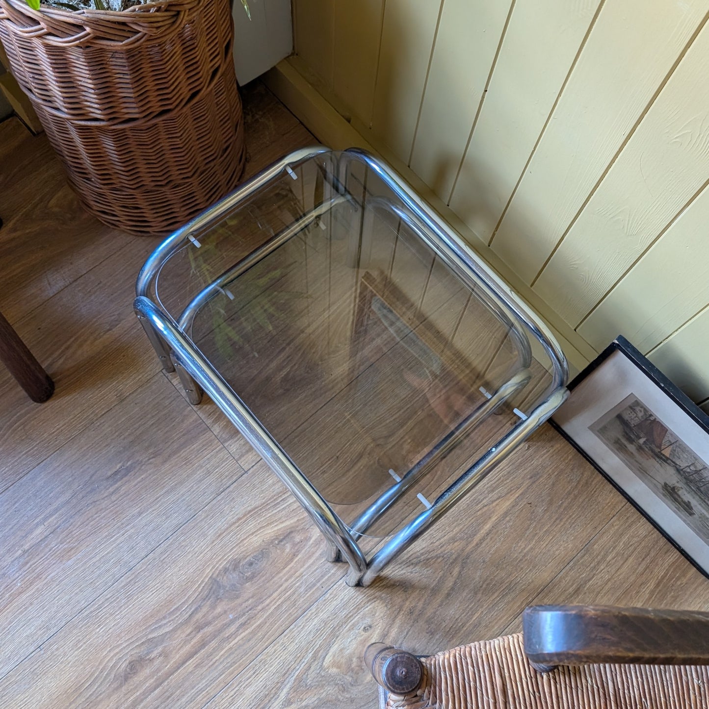 Mid Century Tubular Chrome and Glass Nesting Tables