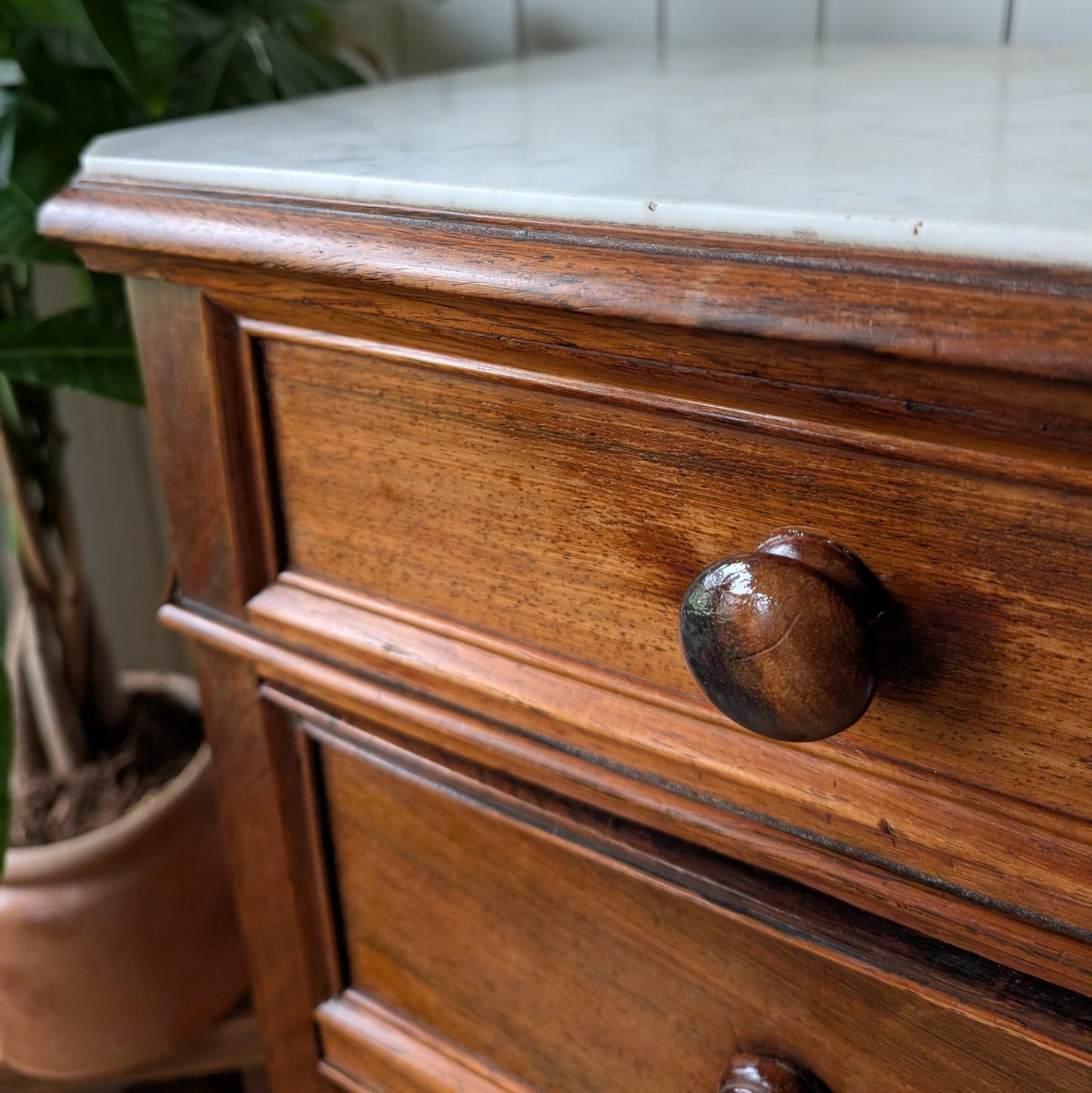 French Marble Top Pot Cupboard with Drawers