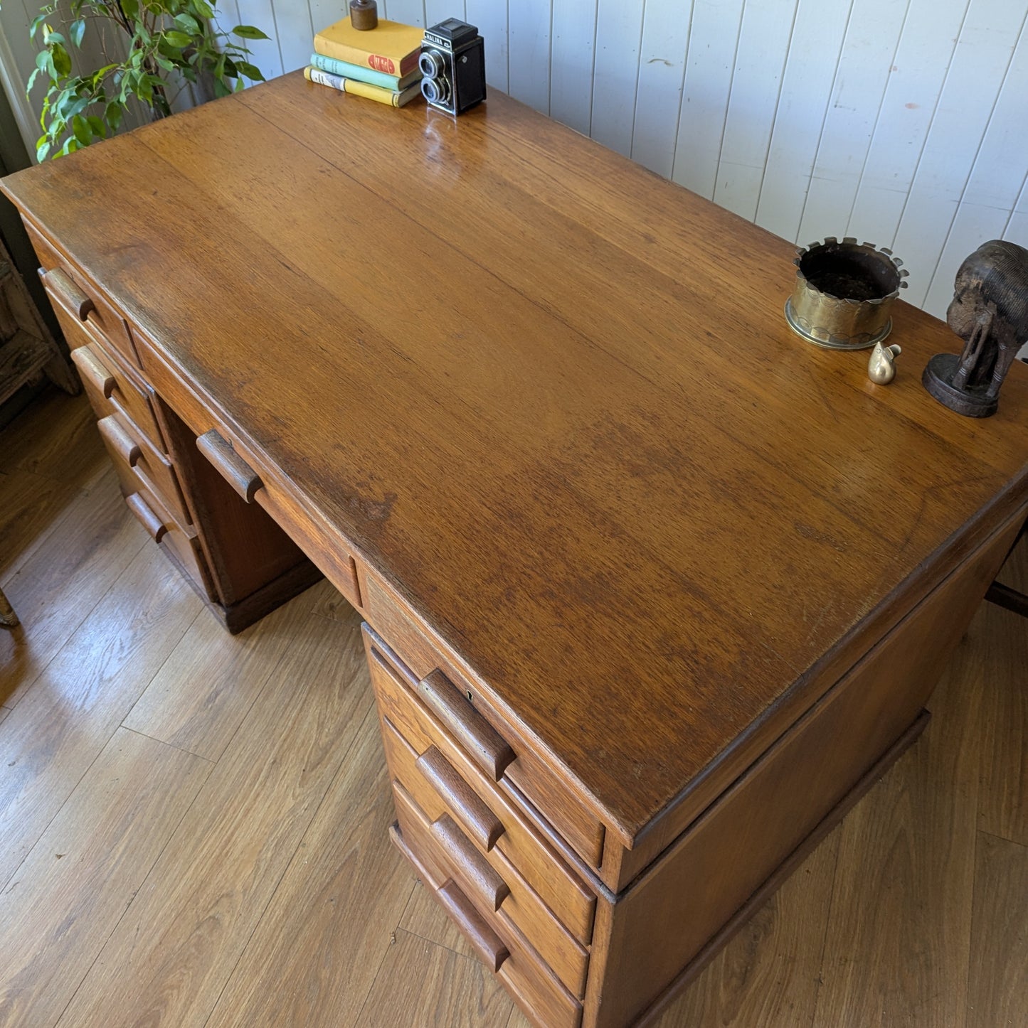 Antique Teak Twin Pedestal Desk