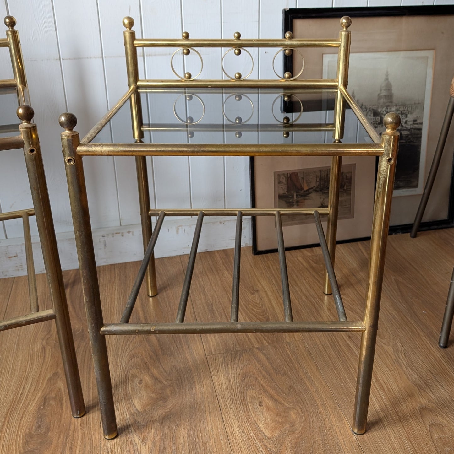 Pair of Mid Century Antique Brass Side Tables
