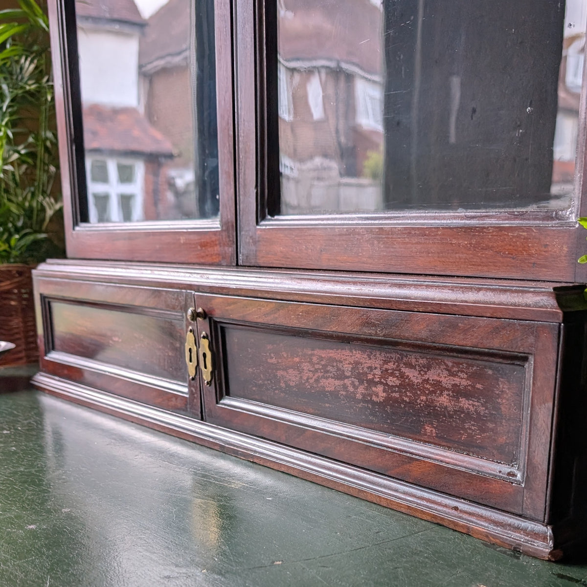 Antique Tabletop Glass Display Cabinet with 12 Miniature Drawers