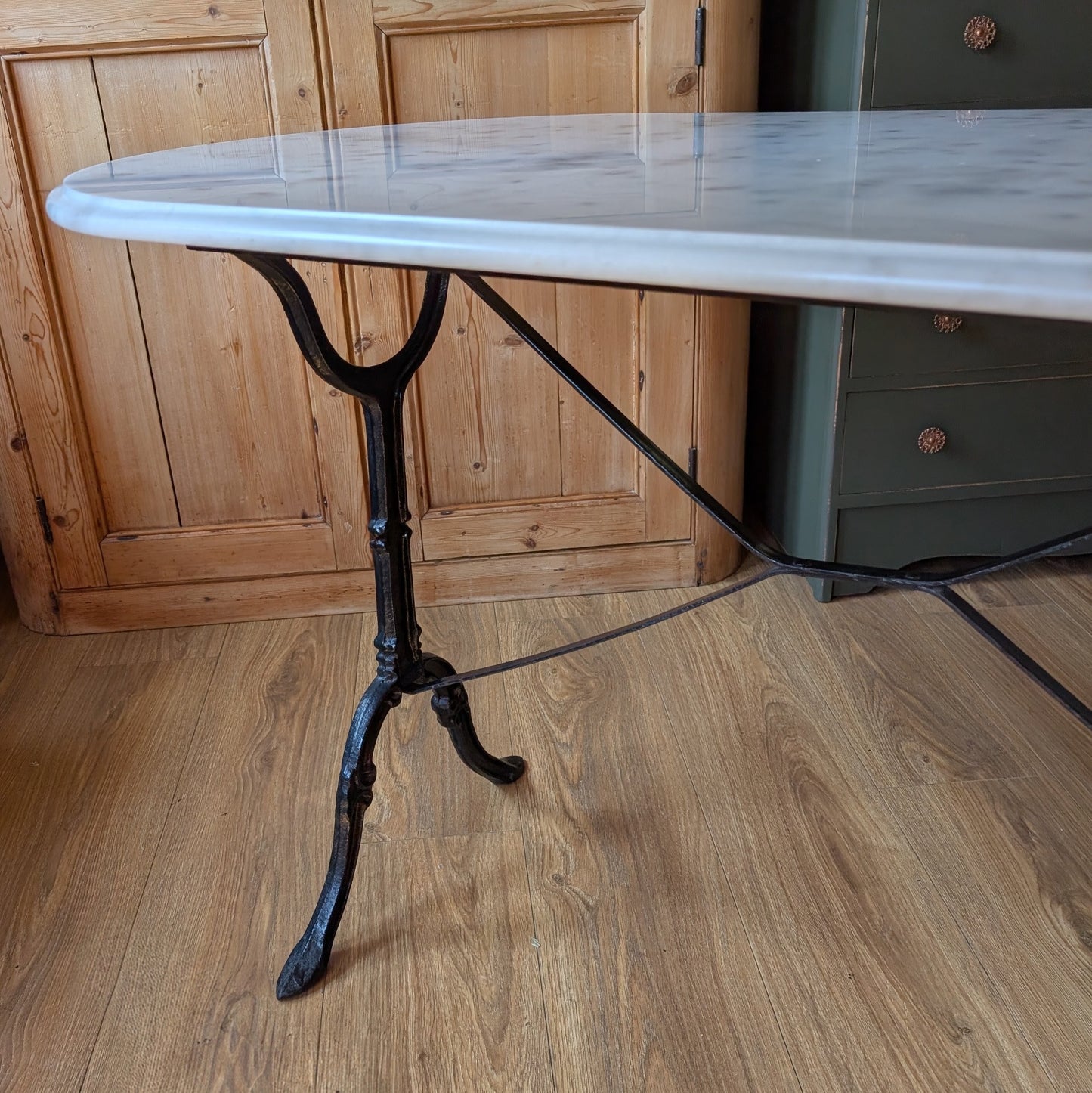 Vintage French Cast Iron Bistro Table with Marble Top