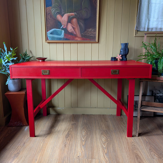Danish Mid-Century Desk with Brass Campaign Handles