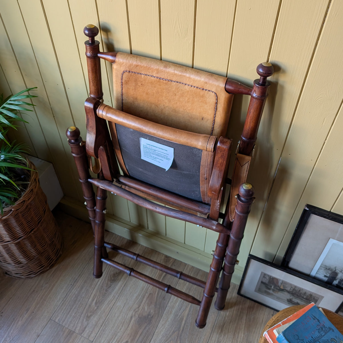 Vintage Faux Bamboo Leather Safari Chair