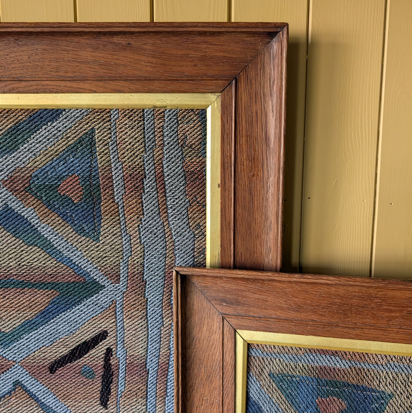 Pair of Vintage Mid-Century Modern Swedish Flatweave Textiles in Oak Frames
