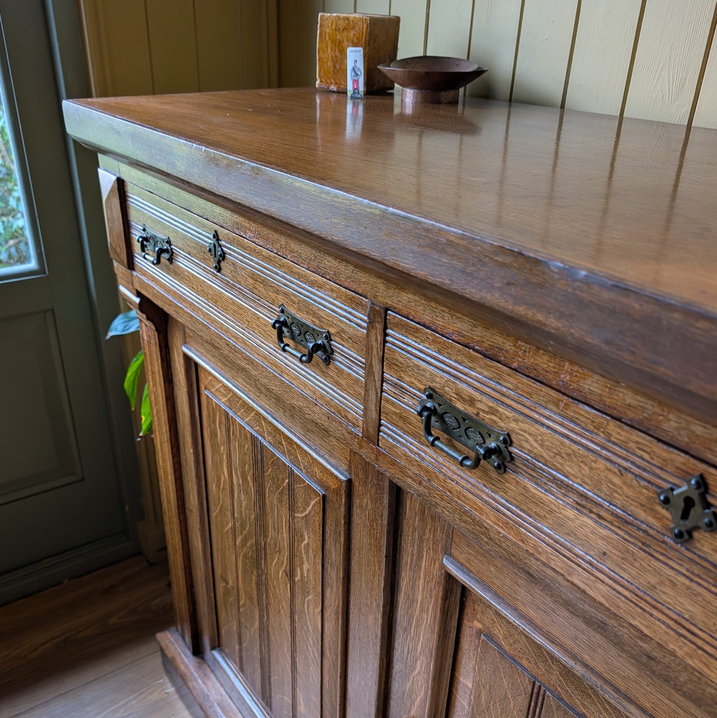 Large Antique Oak Cupboard with Two Drawers.