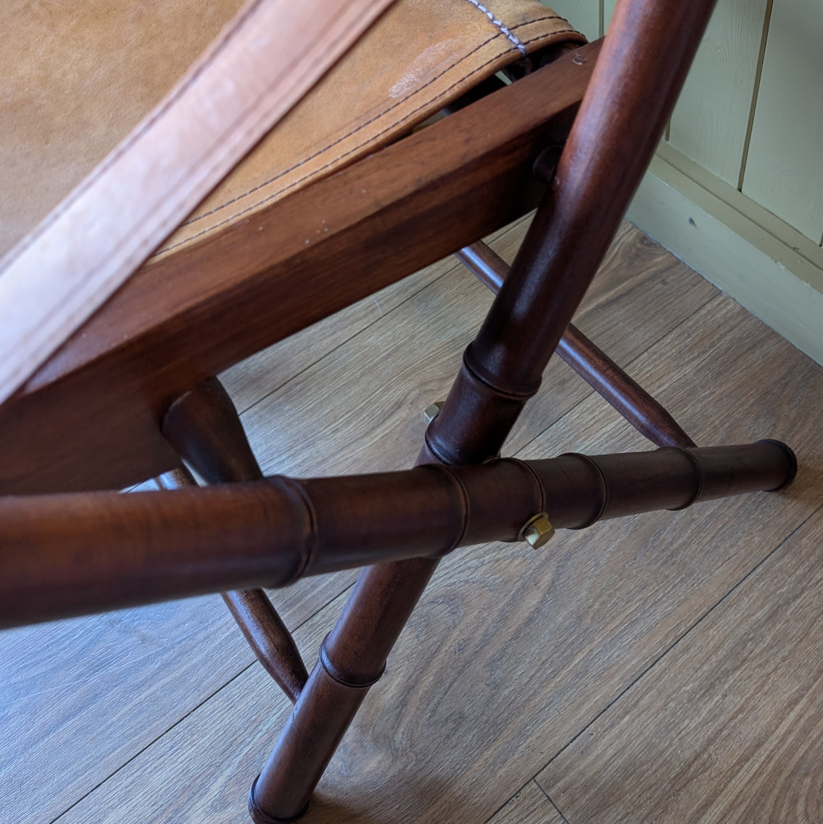 Vintage Faux Bamboo Leather Safari Chair
