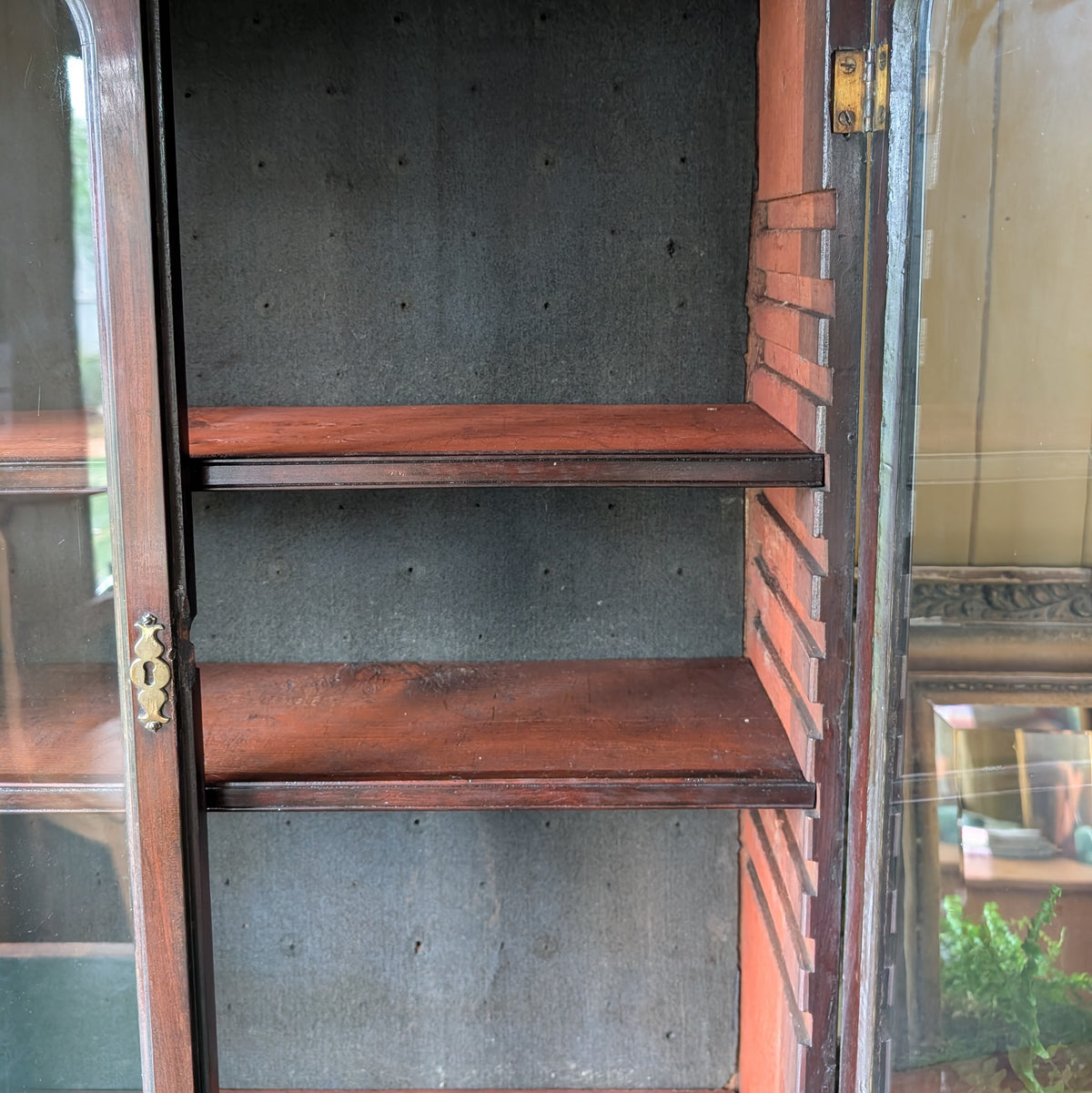Antique Tabletop Glass Display Cabinet with 12 Miniature Drawers