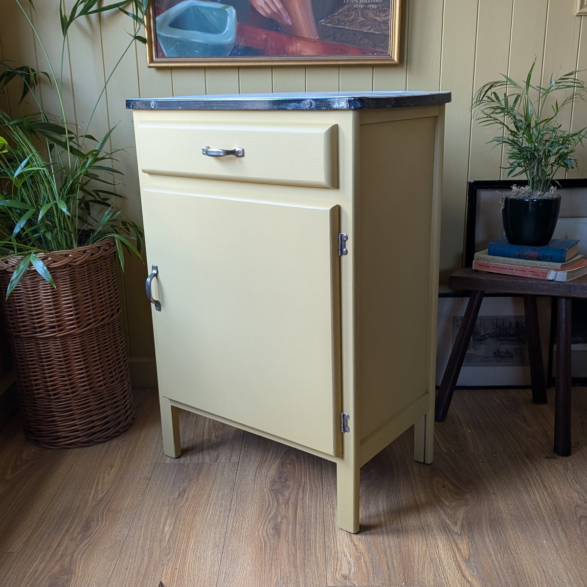 Vintage Freestanding Kitchen Cupboard with Enamel Top
