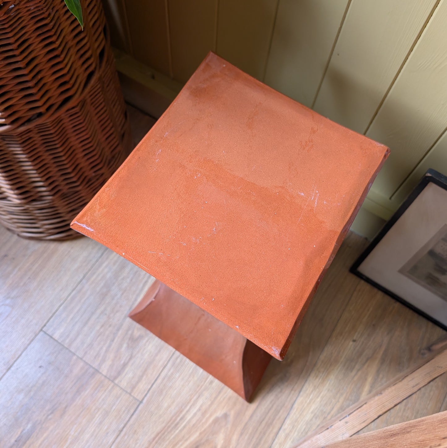 Mid-Century Terracotta Ceramic Pedestal Side Table, 1960s/70s