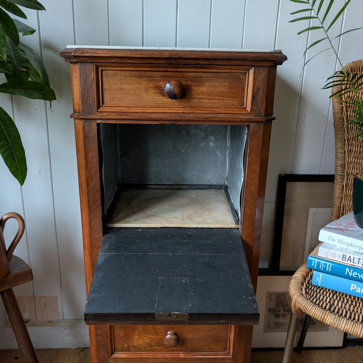 French Marble Top Pot Cupboard with Drawers