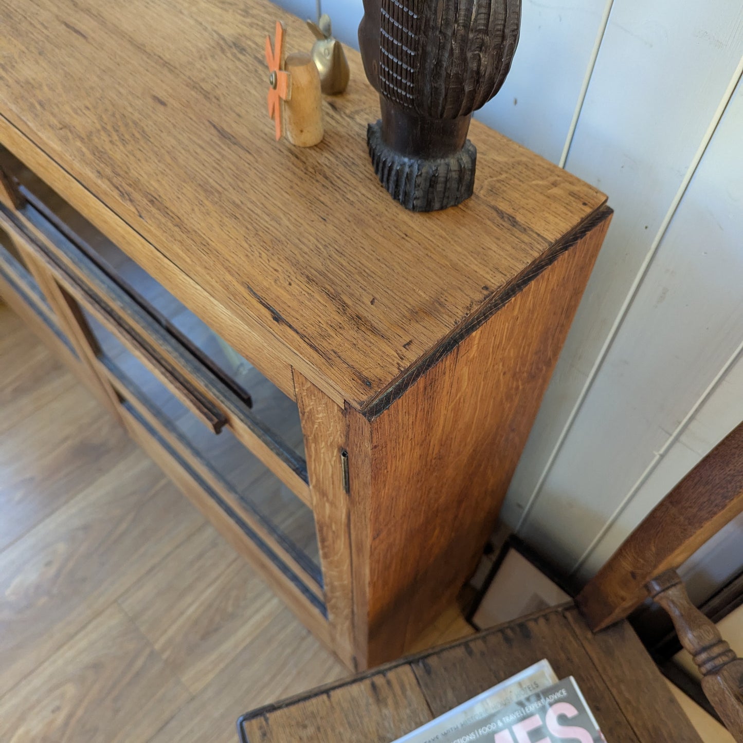 1950s Small Glazed Oak Bookcase