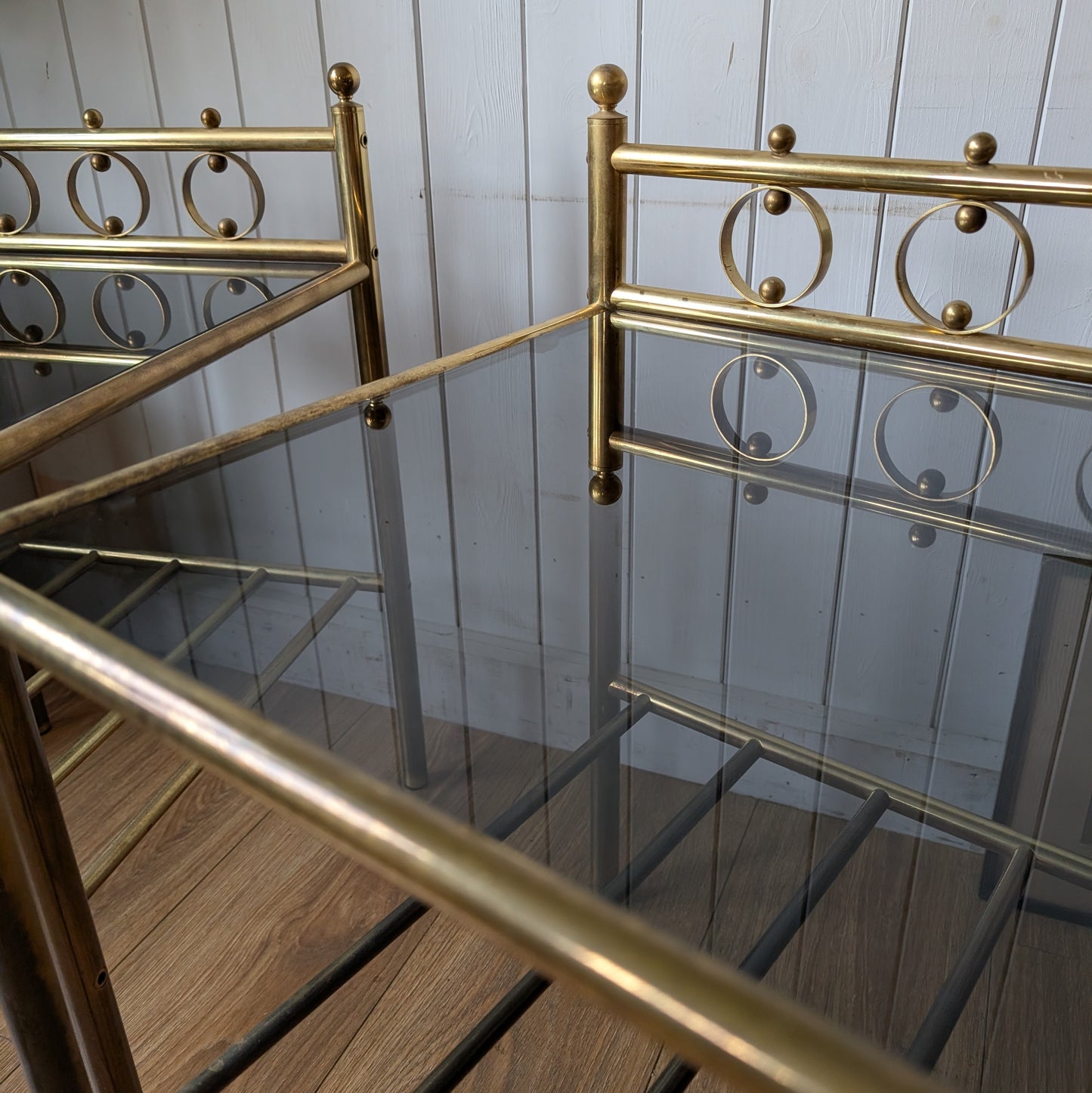 Pair of Mid Century Antique Brass Side Tables