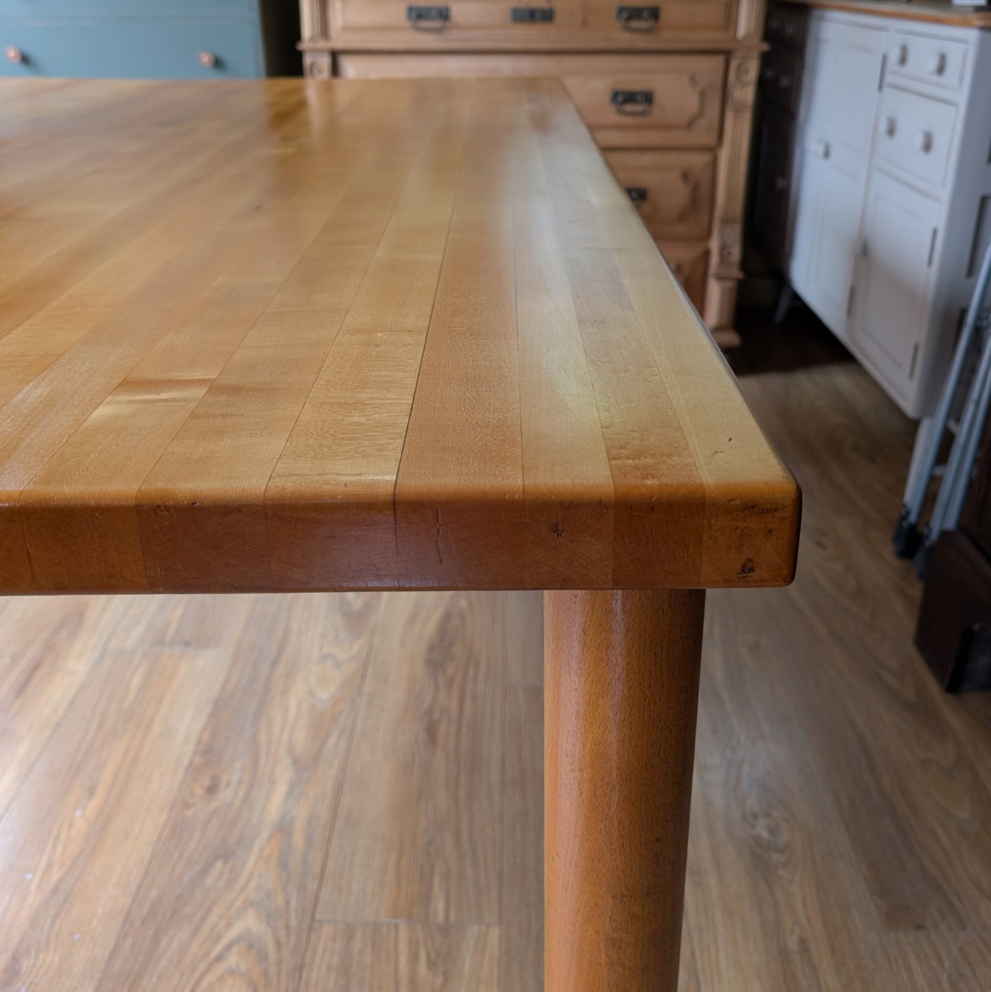 Mid Century Solid Hard Maple Butcher Block Dining Table