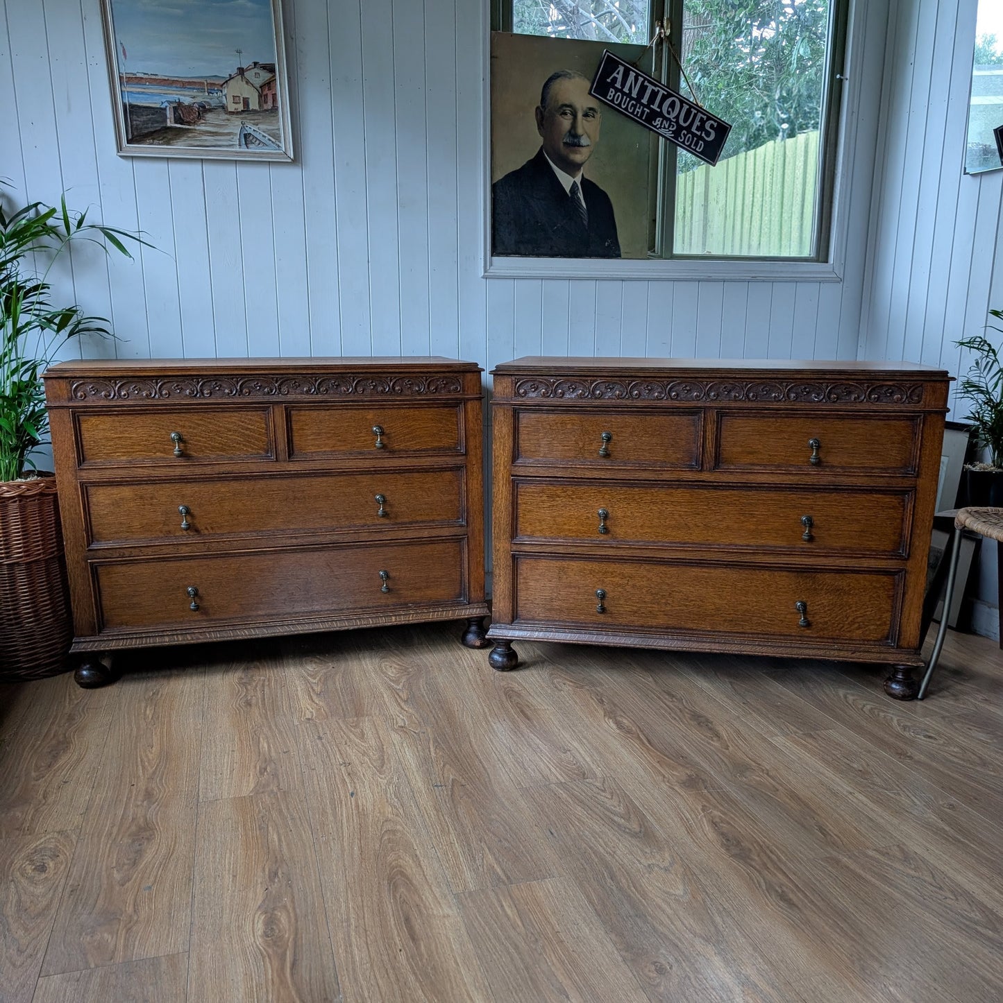 Pair of 1920s Oak Chest of Drawers