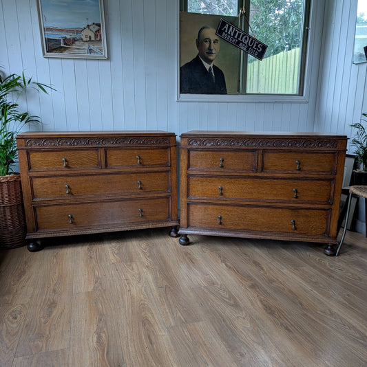 Pair of 1920s Oak Chest of Drawers
