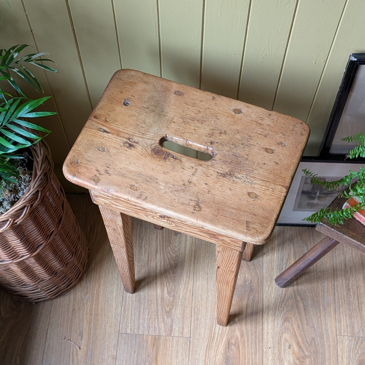 Antique Rustic Pine Stool
