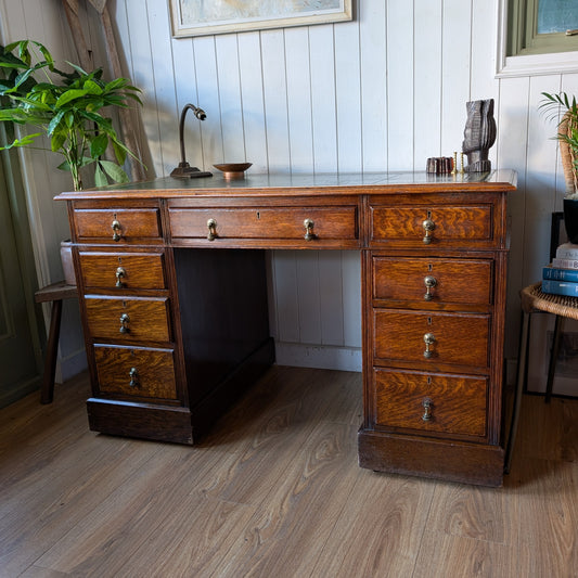 Antique Oak Twin Pedestal Desk