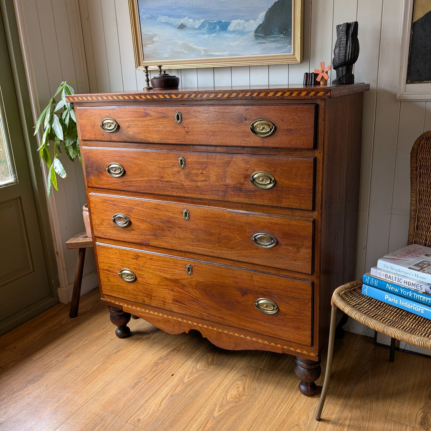 Antique Inlaid Walnut Chest of Drawers