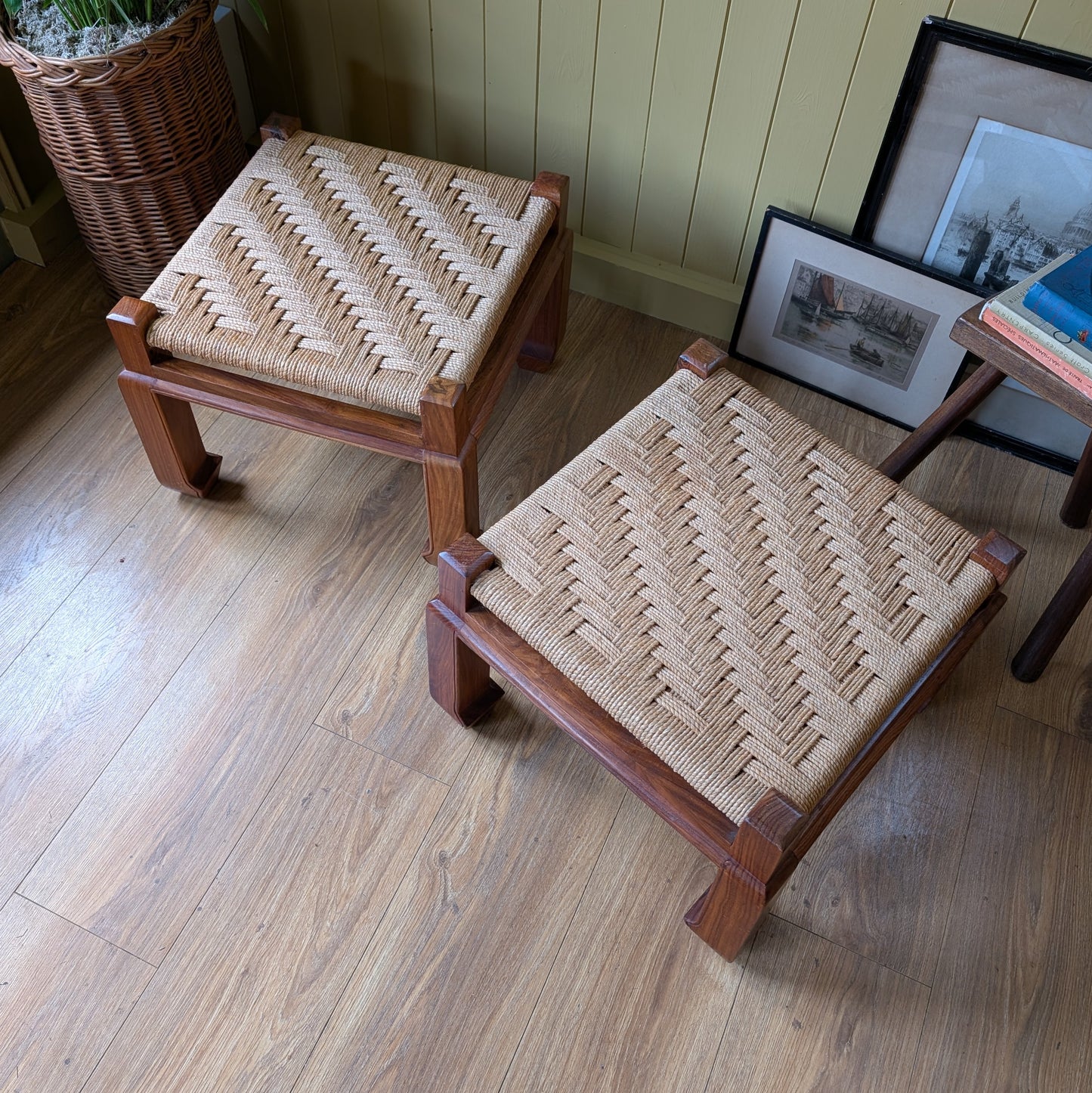 Pair of Mid Century Woven Footstools