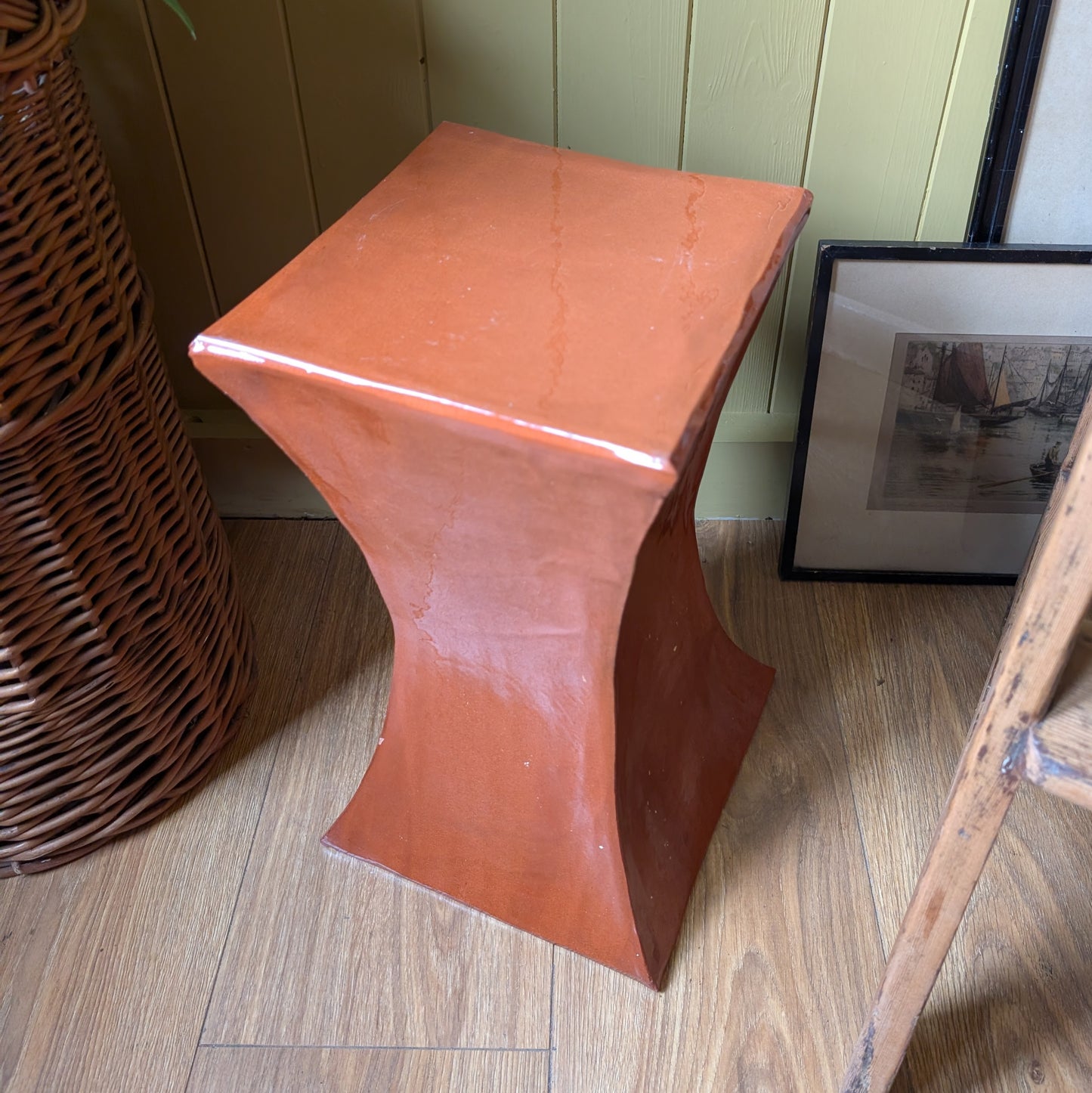 Mid-Century Terracotta Ceramic Pedestal Side Table, 1960s/70s