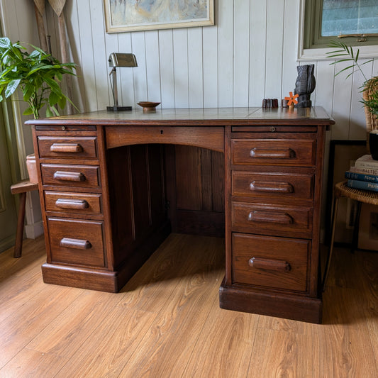 Antique Oak Twin Pedestal Desk