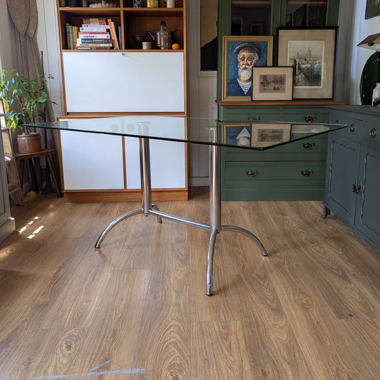 Mid Century Glass and Chrome Dining Table