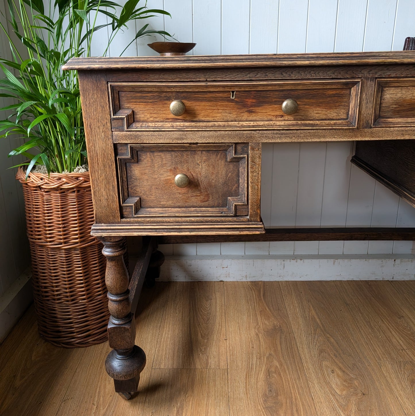 Antique Oak Desk with Leather Top