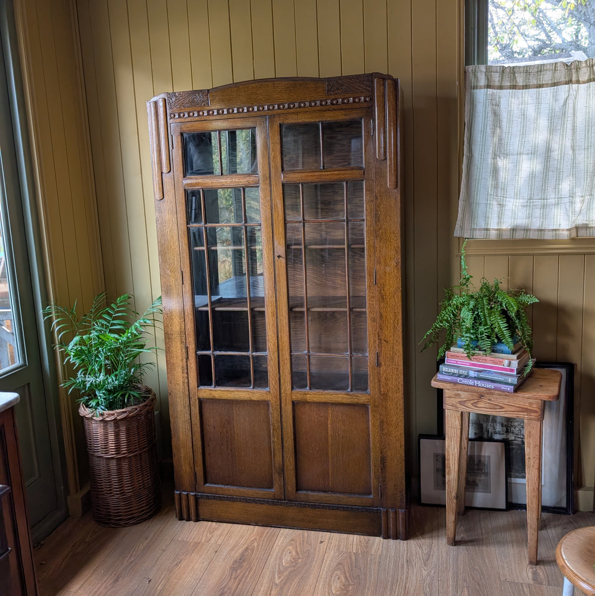 Glazed Art Deco Oak Bookcase