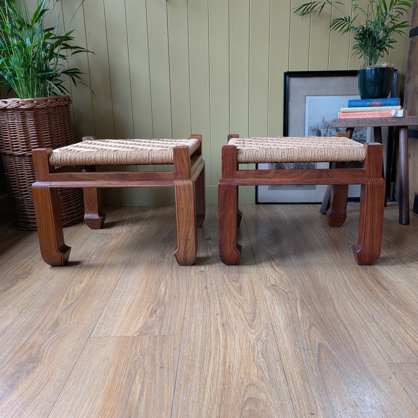 Pair of Mid Century Woven Footstools