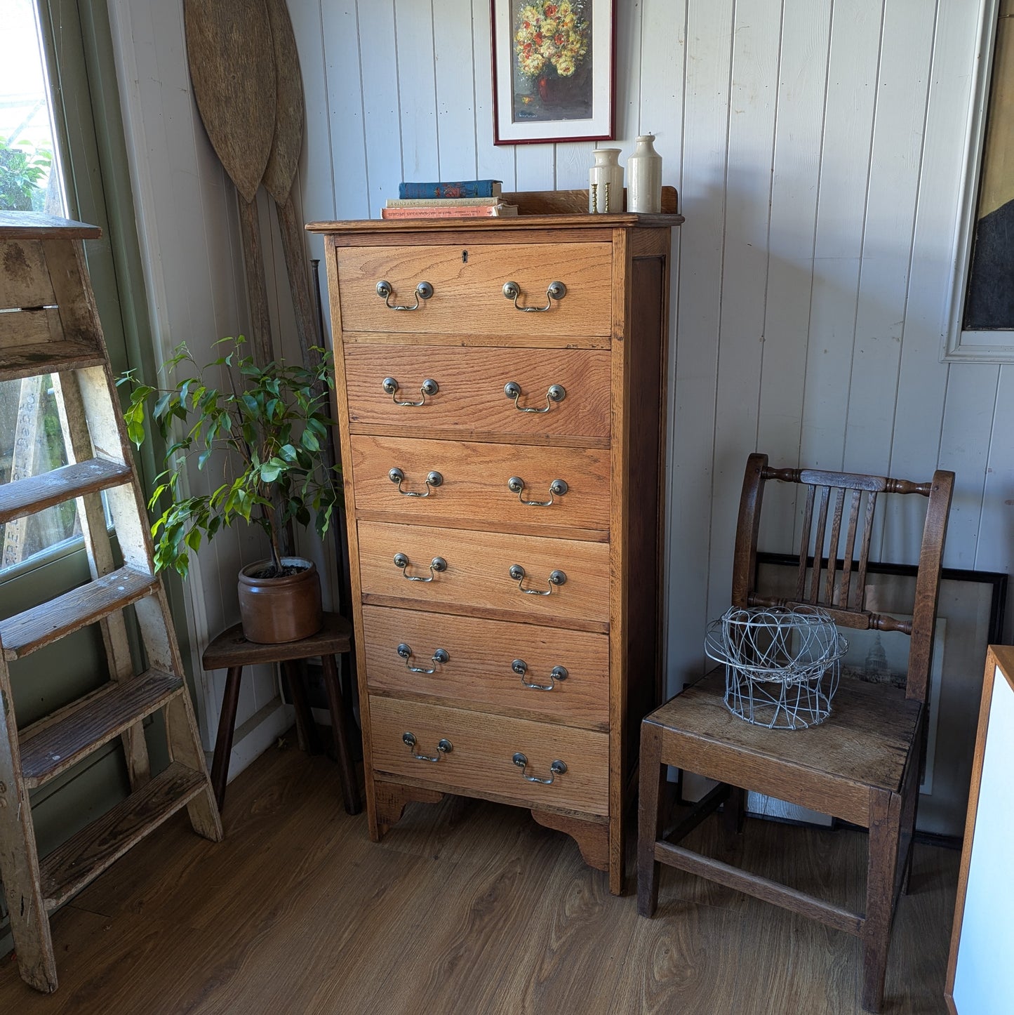 Tall Antique Oak Chest of Drawers