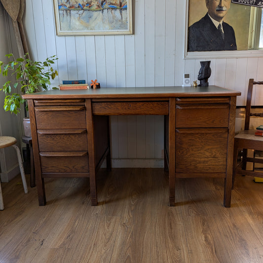 1950s Oak Twin Pedestal Desk